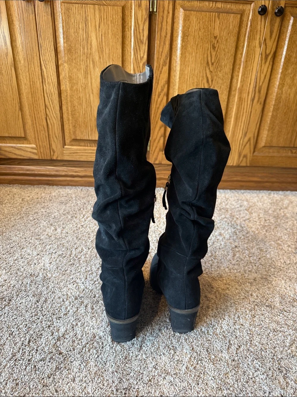 Black Suede Knee-High Women's Boots - Classic Slouchy Style